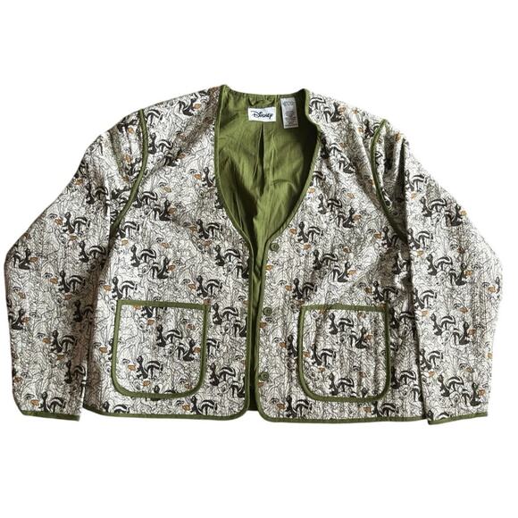 NWT Disney 100% Cotton Bambi Thumper Green Quilted Bomber Cottage Jacket (L) - Picture 2 of 6